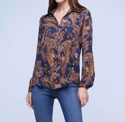 L Agence Nina Long Sleeve Sheer Silk Blouse In Midnight Multi Large Paisley