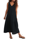 Marine Layer Corinne Tiered Cotton Gauze Maxi Dress In Black