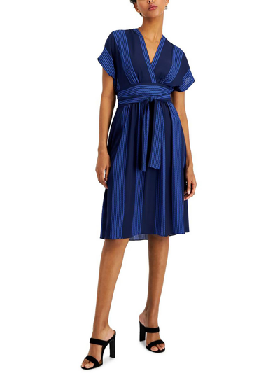 Anne Klein Womens Pattern Knee Length Midi Dress In Blue