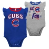 OUTERSTUFF INFANT ROYAL/HEATHER GRAY CHICAGO CUBS LITTLE FAN TWO-PACK BODYSUIT SET