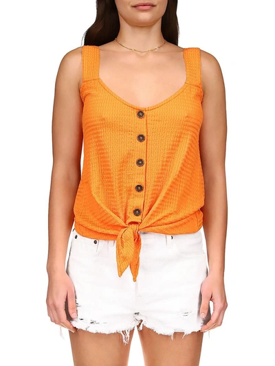 Sanctuary Womens Button-down Tie Front Tank Top In Yellow