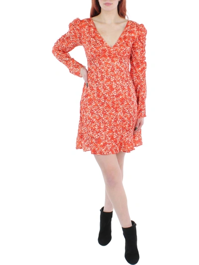 Sage Womens Floral Puff Sleeves Shift Dress In Pink