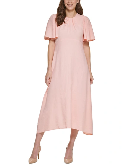 Calvin Klein Womens Flutter Sleeve Calf Midi Dress In Multi