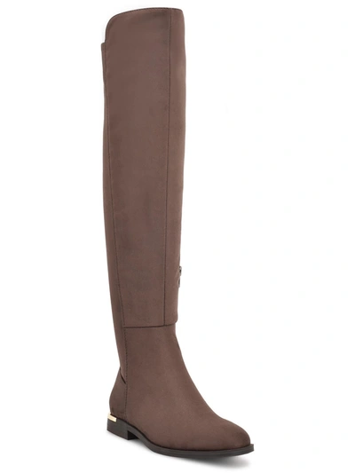 Nine West Allair 2 Womens Faux Leather Embossed Knee-high Boots In Brown