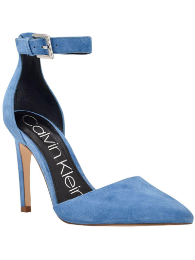 Calvin Klein Hilda Womens Suede Ankle Strap Dress Heels In Blue