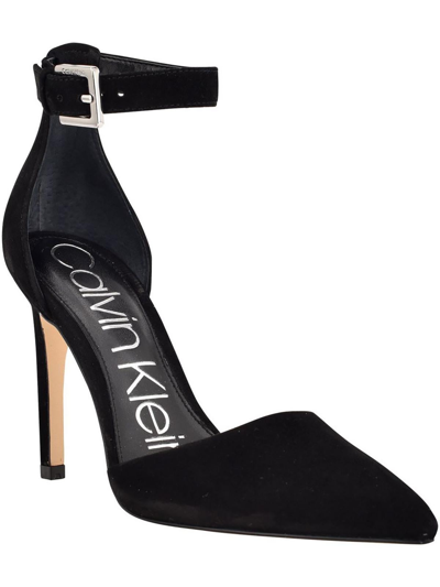 Calvin Klein Hilda Womens Suede Ankle Strap Dress Heels In Black