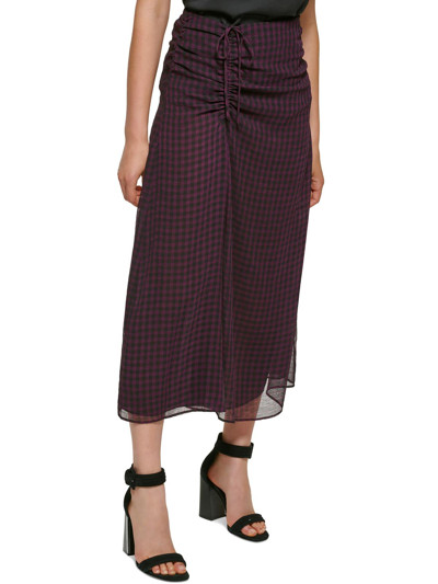 Calvin Klein Womens Ruched Check Print Midi Skirt In Multi