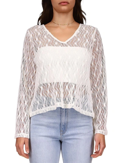 Sanctuary In The Moment Womens Crochet V Neck Pullover Top In White