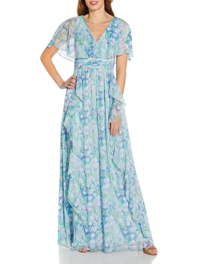 Adrianna Papell Womens Chiffon Long Evening Dress In Blue