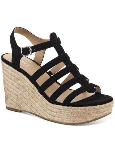 Sun + Stone Wesleyy   Womens Faux Suede Caged Wedge Sandals In Black