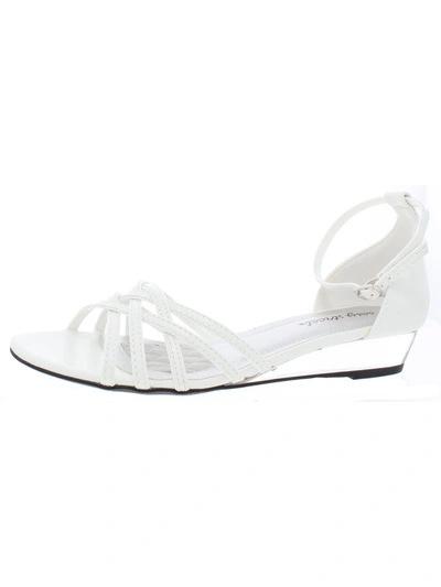 Easy Street Tarrah Womens Faux Leather Crossover Wedge Sandals In White