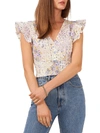 1.STATE WOMENS FLORAL V-NECK PULLOVER TOP