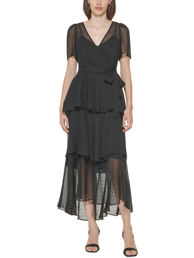 Calvin Klein Womens Chiffon Metallic Evening Dress In Black
