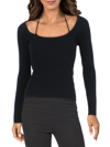 JONATHAN SIMKHAI WOMENS RIBBED STRETCH BOATNECK PULLOVER TOP