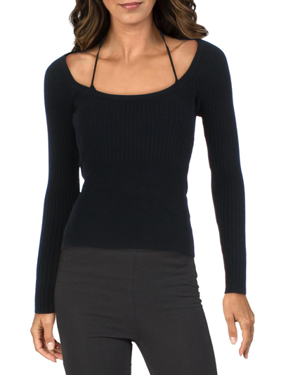 Jonathan Simkhai Womens Ribbed Stretch Boatneck Pullover Top In Black