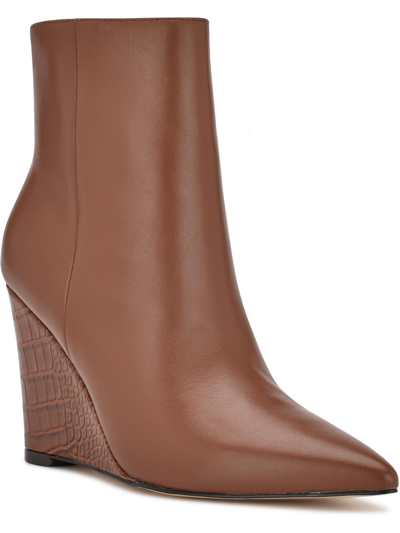 Nine West Try Me Womens Leather Pointed-toe Ankle Boots In Brown