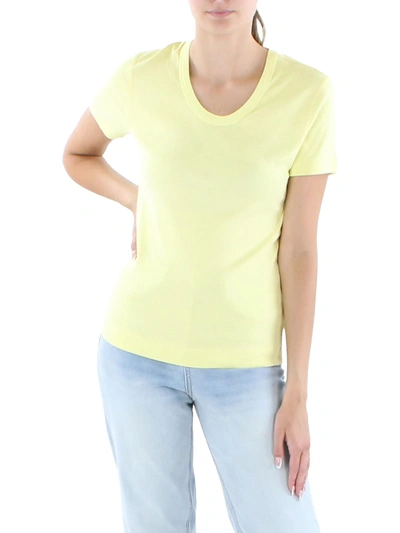 Three Dots Womens Cotton Scoop Neck Top In Green