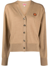 Kenzo Boke Flower Embroidered Wool Cardigan In Beige