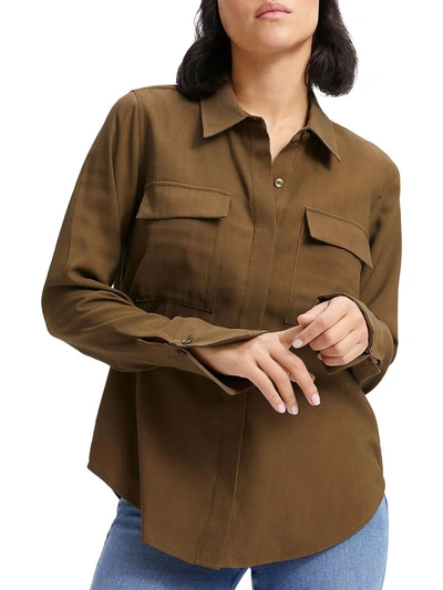 Good American Womens Hi-low Point-collar Button-down Top In Brown