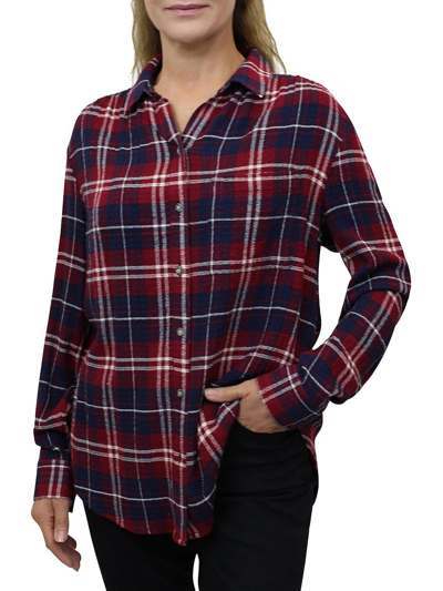 Beachlunchlounge Womens Plaid Point-collar Button-down Top In Red