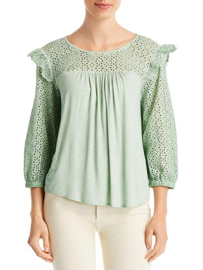 Cupio Womens Eyelet Boatneck Pullover Top In Green