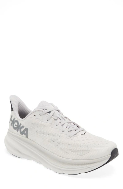 Hoka Men's Clifton 9 Running Sneakers In White/grey