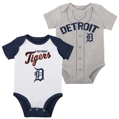 Outerstuff Babies' Newborn And Infant Boys And Girls White, Heather Gray Detroit Tigers Little Slugger Two-pack Bodysui In White,heather Gray