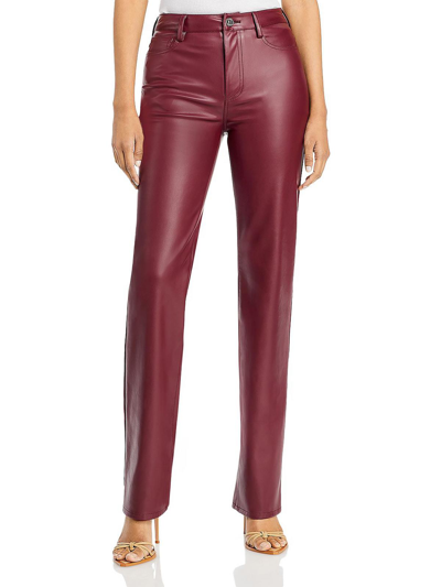 Staud Chisel Womens Faux Leather High Rise Straight Leg Pants In Pink