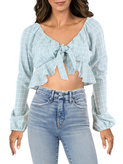 Le Lis Womens Plaid Cropped Off The Shoulder In Blue