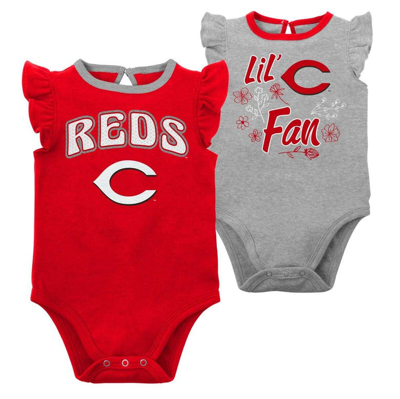 Outerstuff Babies' Newborn And Infant Boys And Girls Red, Heather Gray Cincinnati Reds Little Fan Two-pack Bodysuit Set In Red,heather Gray