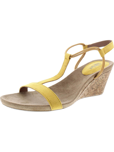 Style & Co Mulan Womens Faux Leather T Strap Wedge Sandals In Yellow