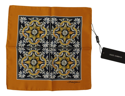 Dolce & Gabbana Orange Majolica Pattern Square Handkerchief Scarf In Multicolor