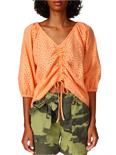 Sanctuary Womens Eyelet Ruched Blouse In Orange