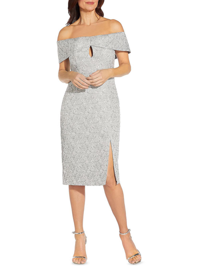 Aidan Mattox Womens Off-the-shoulder Knee-length Cocktail And Party Dress In Grey