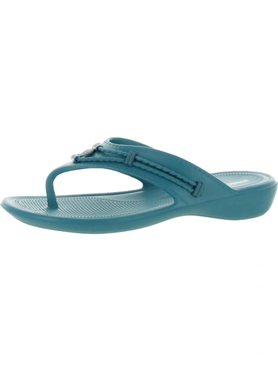 Minnetonka Womens Braided Cushioned Footbed Slide Sandals In Blue