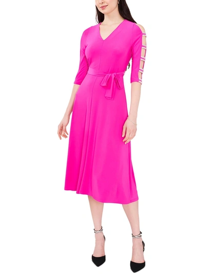 Msk Petites Womens Stretch Midi Fit & Flare Dress In Pink