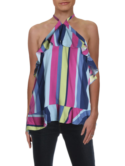 Parker Womens Striped Ruffled Halter Top In Multi