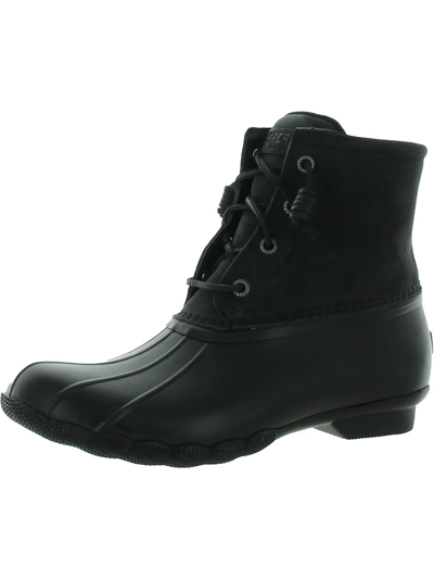 Sperry Womens Leather Ankle Rain Boots In Black