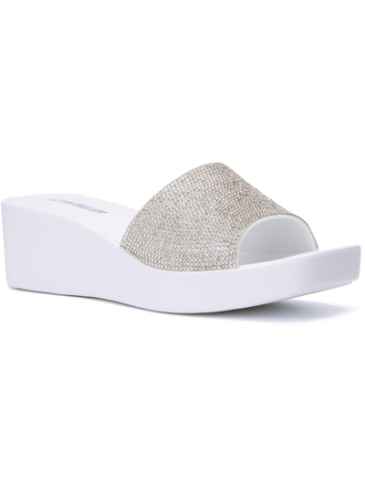 Olivia Miller Wendy Womens Embellished Slip-on Wedge Sandals In Brown
