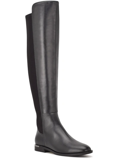 Nine West Womens Faux Leather Embossed Over-the-knee Boots In Black