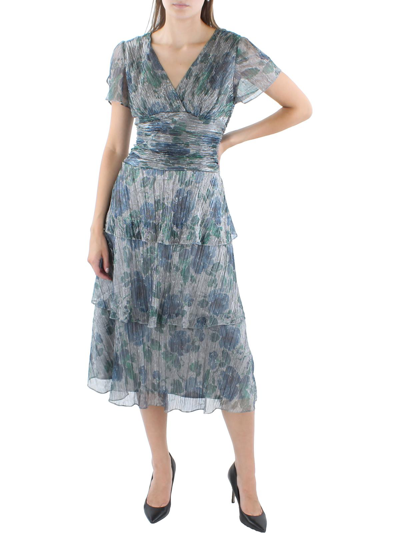 Slny Womens Shimmer Midi Evening Dress In Multi