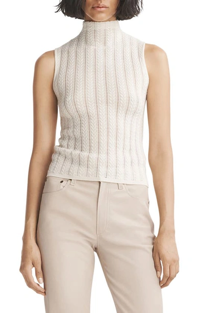 Rag & Bone Christina Funnel Neck Sleeveless Wool Blend Pointelle Sweater In Ivory