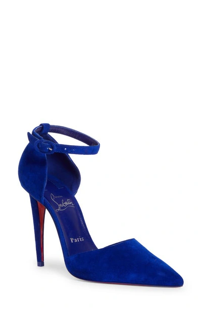 Christian Louboutin Astrida Bride Red Sole Suede Pumps In Blue