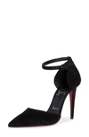 Christian Louboutin Astrida Bride Red Sole Suede Pumps In B439 Black/ Lin Black