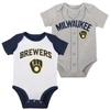 OUTERSTUFF NEWBORN & INFANT WHITE/HEATHER GRAY MILWAUKEE BREWERS LITTLE SLUGGER TWO-PACK BODYSUIT SET