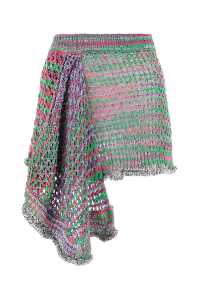 Attico The  Woman Multicolor Crochet Mini Skirt In Grey