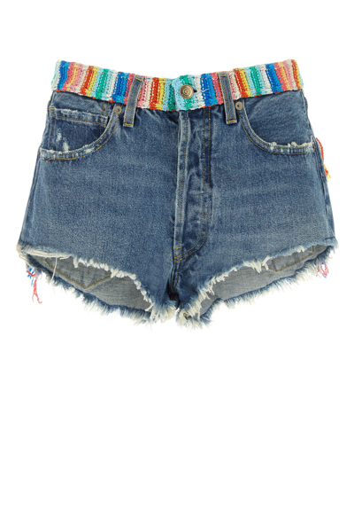 Alanui Over The Rainbow Denim Shorts In Blue