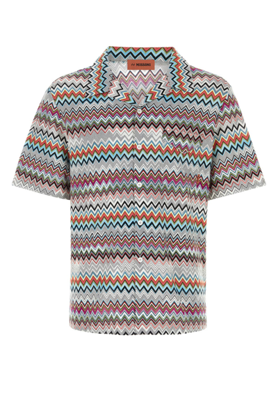 Missoni Man Embroidered Cotton Shirt In Grey