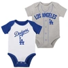 Outerstuff Infant Boys And Girls White, Heather Gray Los Angeles Dodgers Two-pack Little Slugger Bodysuit Set In White