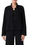 Eileen Fisher Rib Stand Collar Organic Cotton Jacket In Black